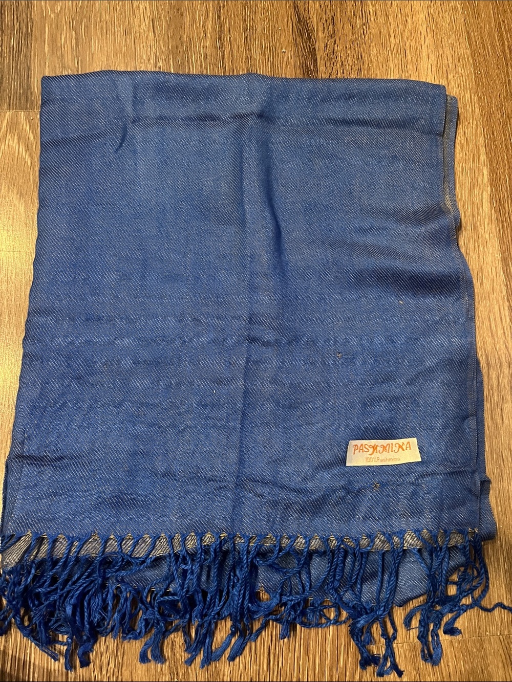 pashmina Blue Woven Pashmina Scarf with Gold Label